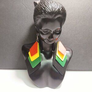 Caribbean Flare Earrings Pan-African Flag Wooden Earrings Handcrafted Earrings